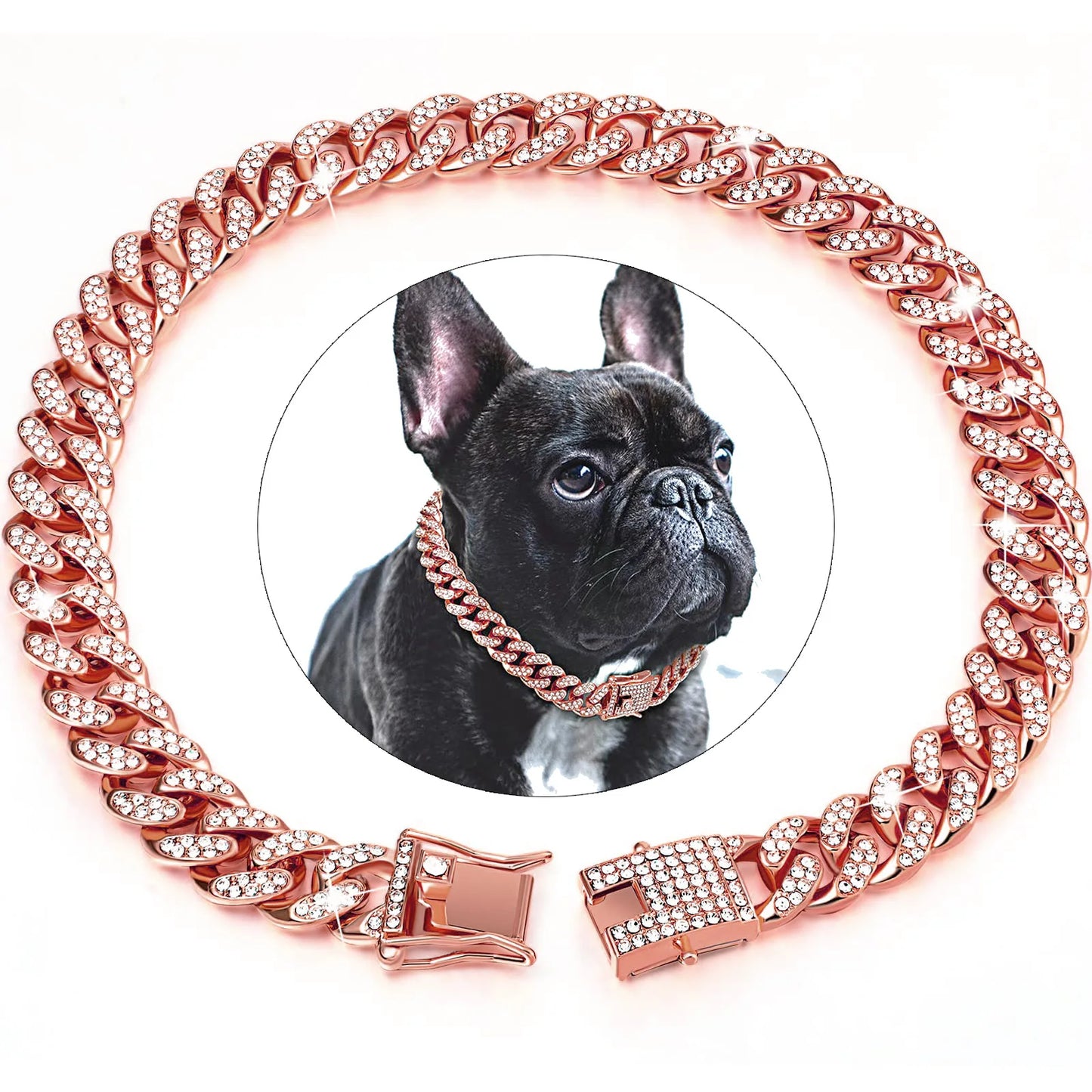 Stylish Diamond Cuban Chain Collar for Dogs and Cats - Secure Buckle Pet Jewelry Accessory