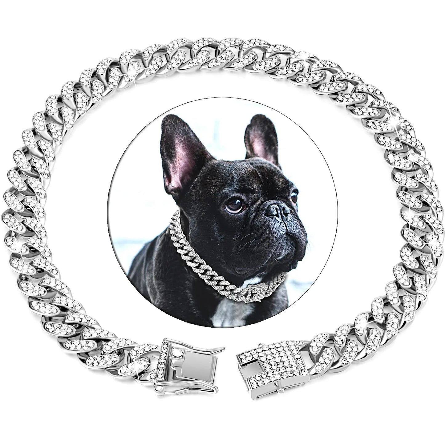 Stylish Diamond Cuban Chain Collar for Dogs and Cats - Secure Buckle Pet Jewelry Accessory