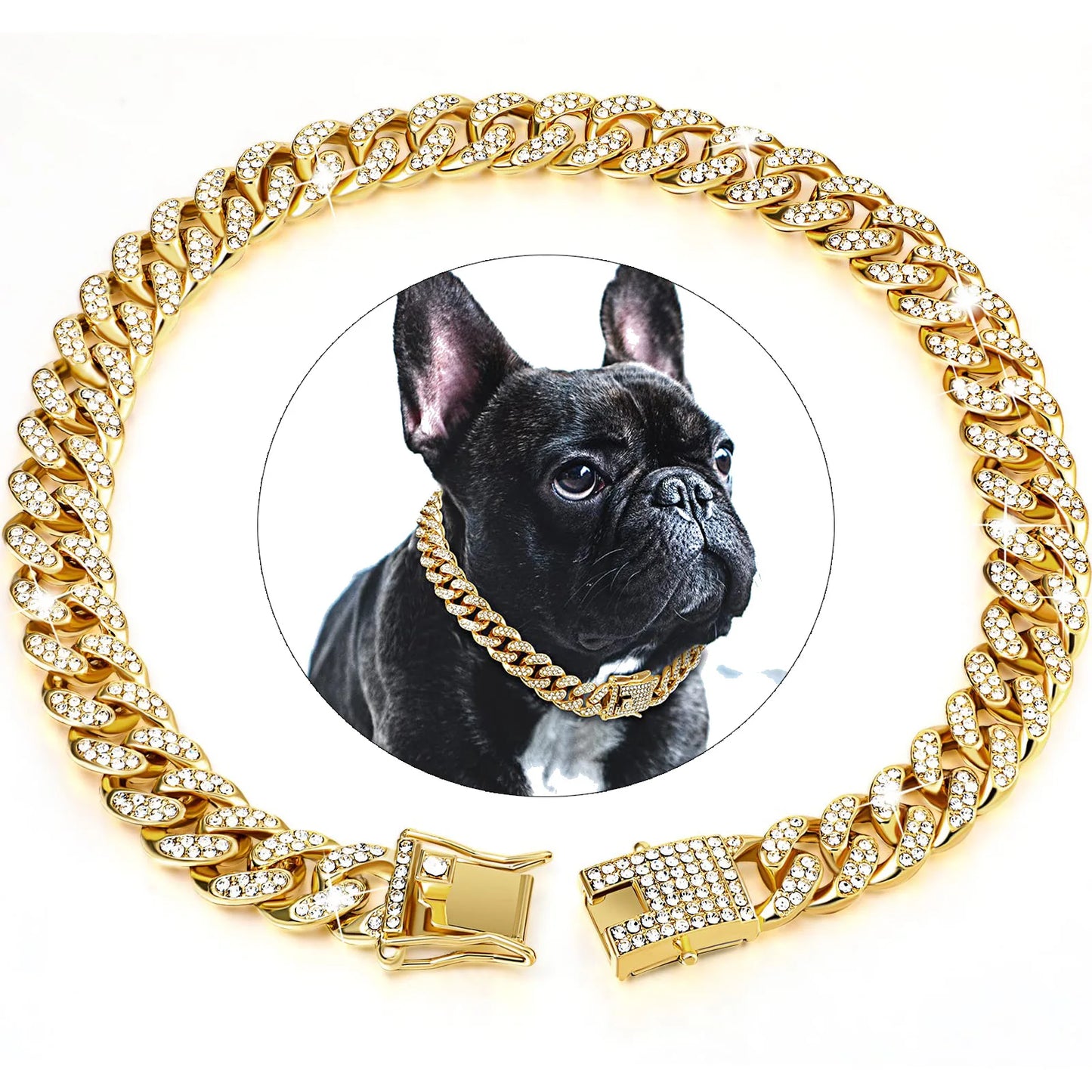 Stylish Diamond Cuban Chain Collar for Dogs and Cats - Secure Buckle Pet Jewelry Accessory