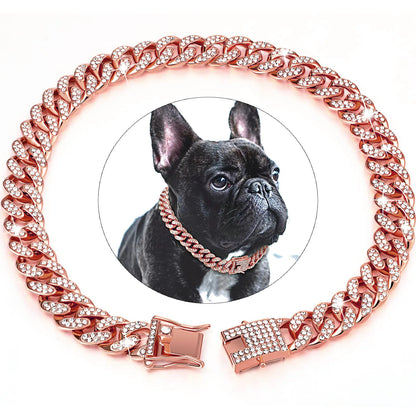Stylish Diamond Cuban Chain Collar for Dogs and Cats - Secure Buckle Pet Jewelry Accessory