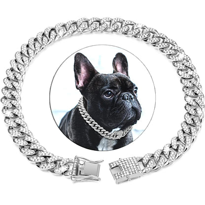 Stylish Diamond Cuban Chain Collar for Dogs and Cats - Secure Buckle Pet Jewelry Accessory