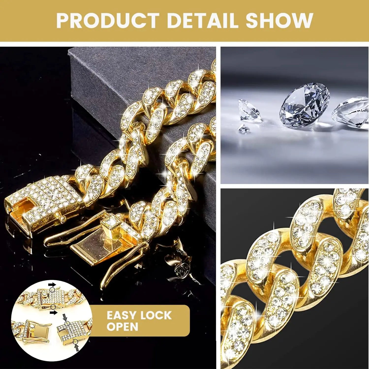 Stylish Diamond Cuban Chain Collar for Dogs and Cats - Secure Buckle Pet Jewelry Accessory